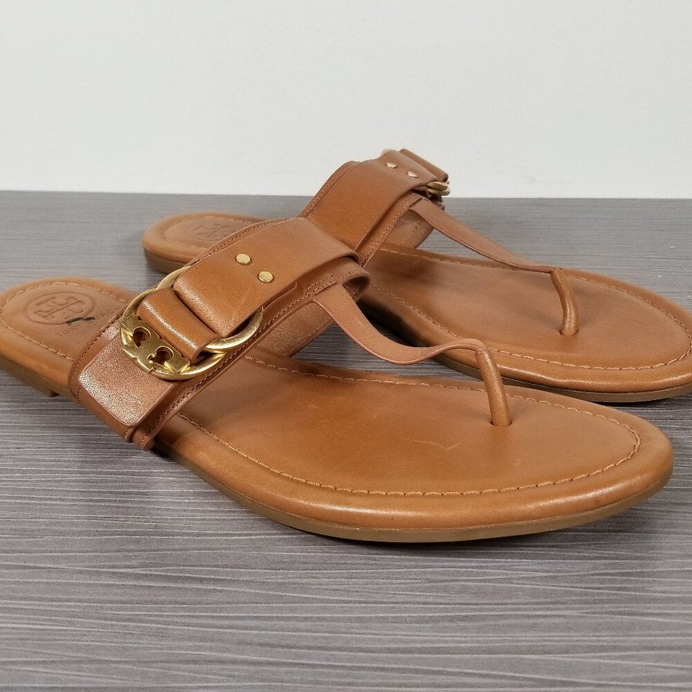 Tory Burch Marsden Flat Thong Sandal, Tan Leather, Womens Size 8 M